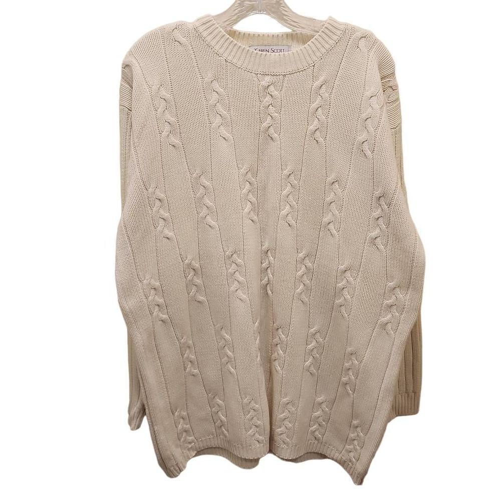 Karen Scott Men's Ivory Cable Knit Crew Neck Pullover Sweater Size Medium‎